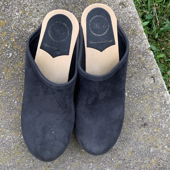 No. 6 charcoal gray Suede clogs mid heel size 41 stapled wood made in USA